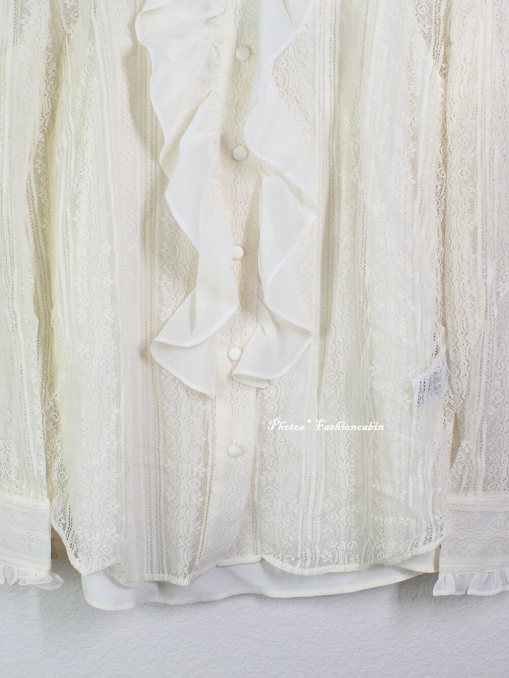 NWT Lauren Ralph Lauren Ruffle Trim Lace Shirt w Camisole, Winter Cream, US 8 - Picture 9 of 15